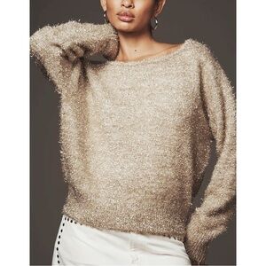 Anthropologie Long-Sleeve Boatneck Tinsel Sweater